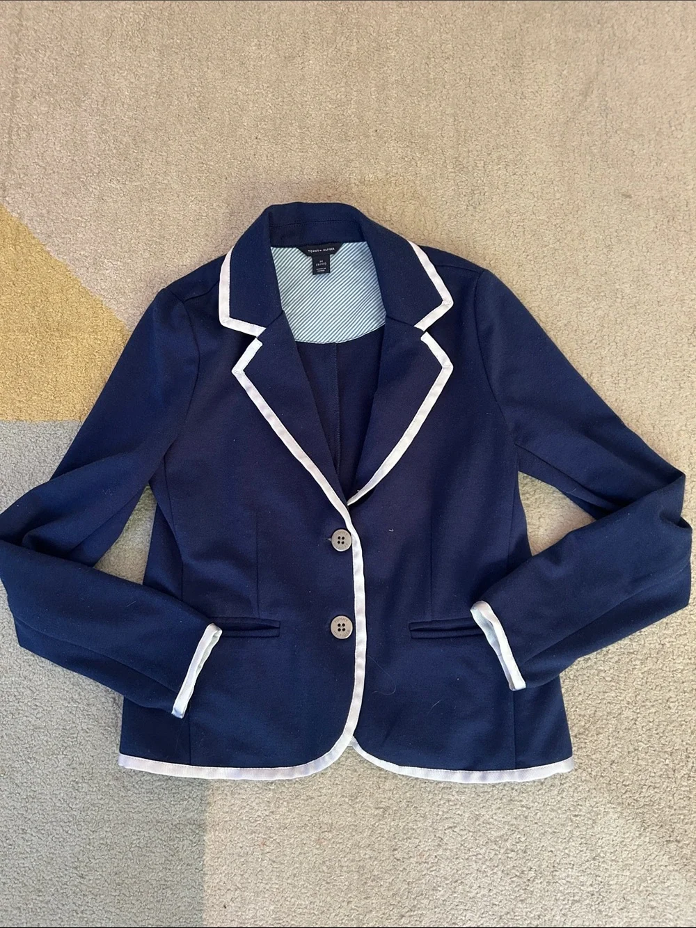 Tommy Hilfiger Navy Blazer with White Trim Piping